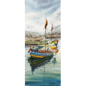 Shaima Umer, 08 x 21 Inch, Water Color on Paper, Seascape Painting, AC-SHA-061